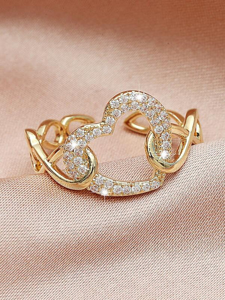 Sparkling Glamorous Cubic Zirconia Heart Cuff Ring