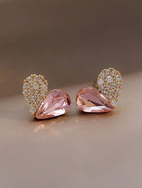 Sparkling Rhinestone Heart Stud Earrings