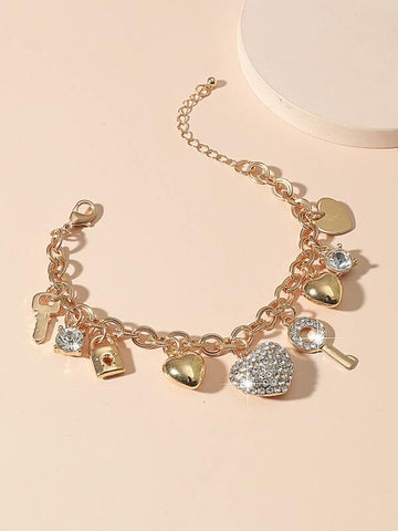 Sparkling Heart Charm Chain Bracelet