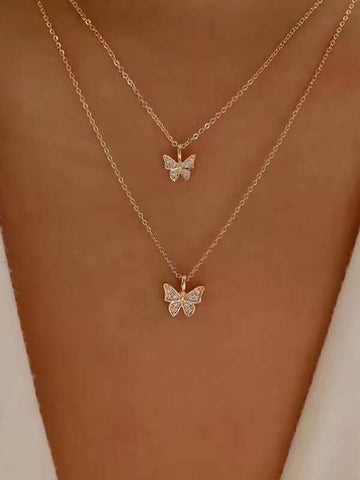 Sparkling Butterfly Charm Layered Necklace