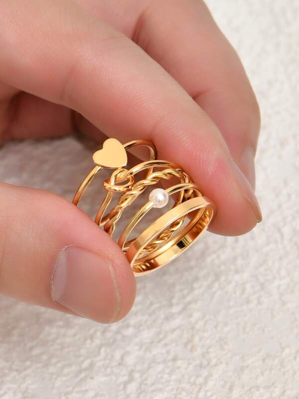 Sparkling 5pcs Heart Decor Ring