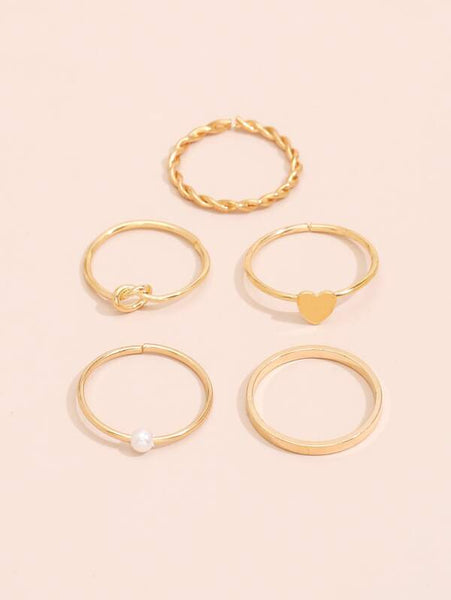 Sparkling 5pcs Heart Decor Ring