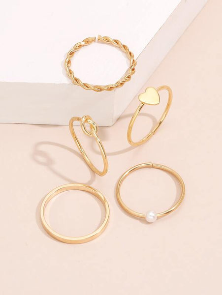 Sparkling 5pcs Heart Decor Ring