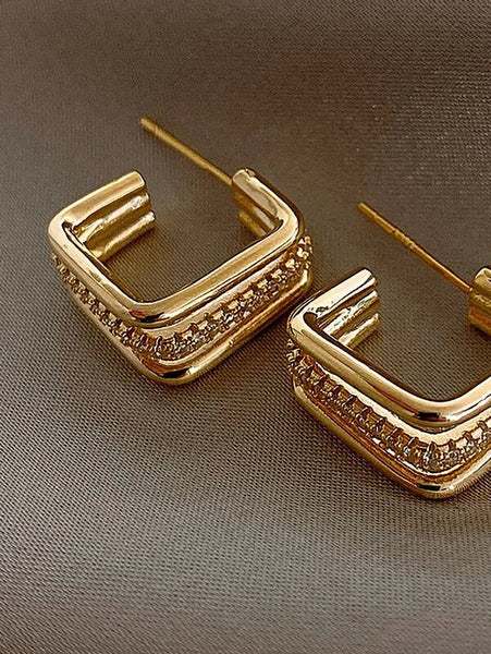 Sparkling Rhinestone Decor Geometric Hoop Earrings