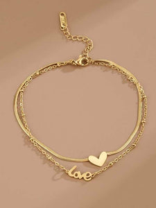 Sparkling Heart & Letter Decor Layered Anklet