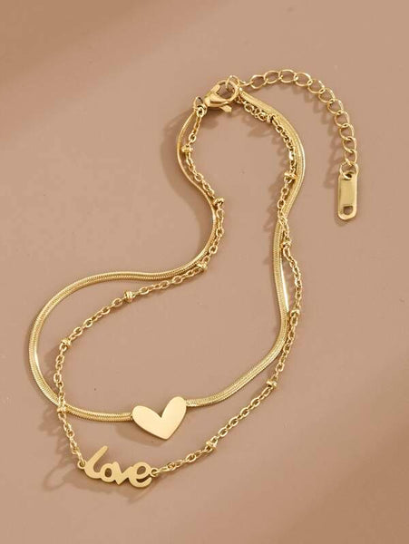 Sparkling Heart & Letter Decor Layered Anklet