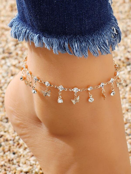 Sparkling 2pcs Rhinestone Decor Anklet