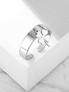 Sparkling Four Leaf Clover Charm Cuff Ring