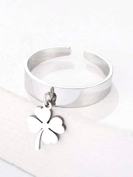 Sparkling Four Leaf Clover Charm Cuff Ring