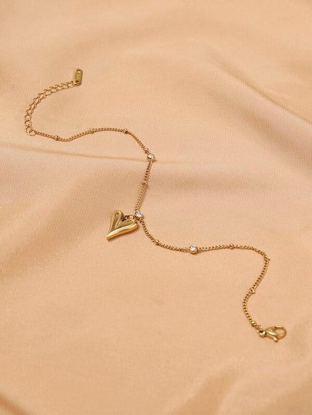 Sparkling Heart Charm Anklet