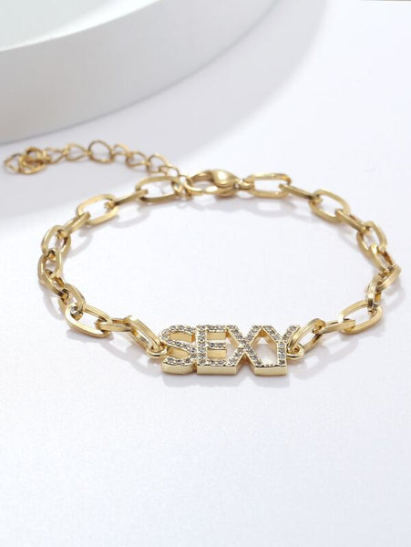 Sparkling 18K Gold Plated Zircon Letter Decor Bracelet