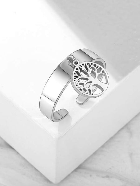 Sparkling Tree Charm Cuff Ring