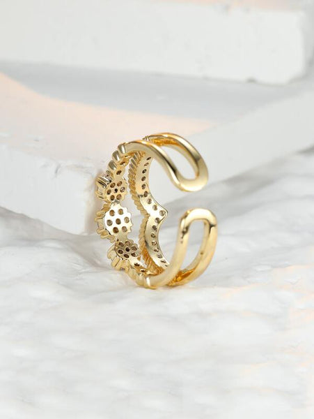 Sparkling 18K Gold Plated Zircon Decor Cuff Ring