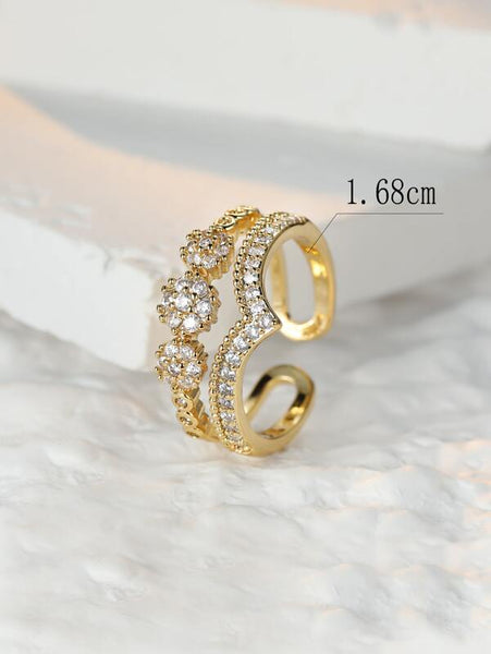 Sparkling 18K Gold Plated Zircon Decor Cuff Ring