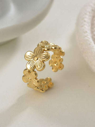 Sparkling Flower Decor Cuff Ring