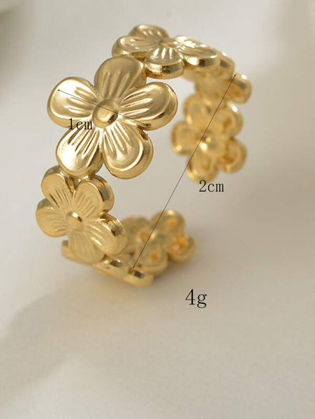 Sparkling Flower Decor Cuff Ring