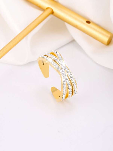 Sparkling Gold Plated Zircon Decor Cuff Ring