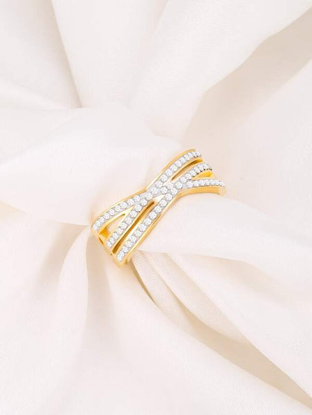 Sparkling Gold Plated Zircon Decor Cuff Ring