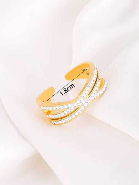 Sparkling Gold Plated Zircon Decor Cuff Ring