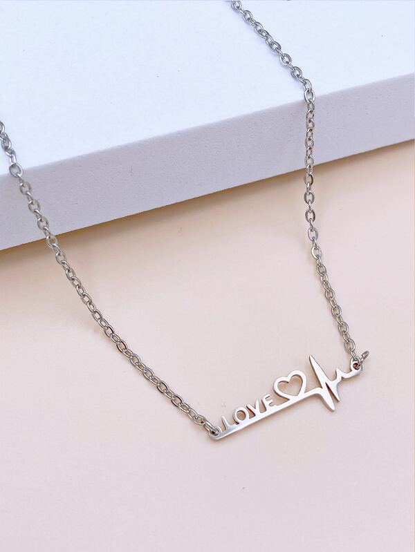 Sparkling Letter & Heart Charm Necklace