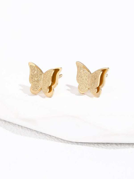 Sparkling 14K Gold Plated Butterfly Decor Stud Earrings