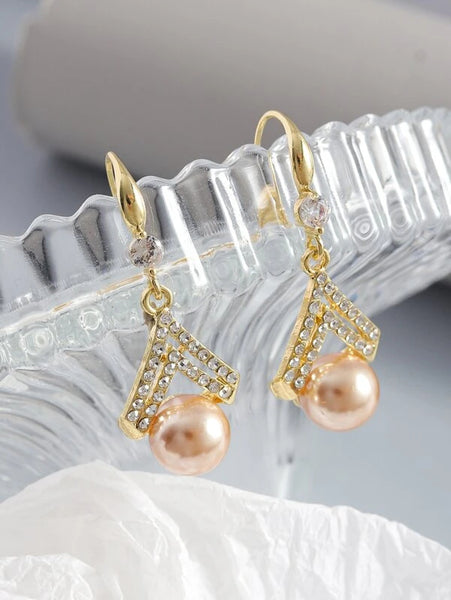 Sparkling Rhinestone & Faux Pearl Decor Drop Earrings