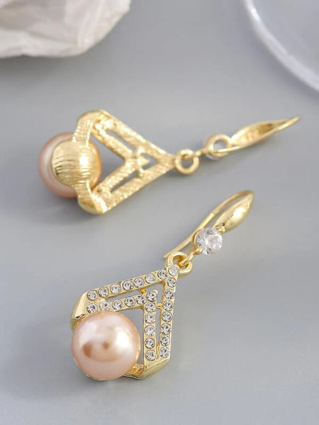 Sparkling Rhinestone & Faux Pearl Decor Drop Earrings