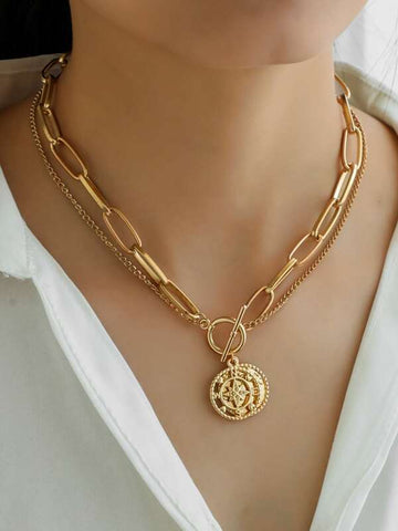 Sparkling Hollow Out Layered Chain Necklace