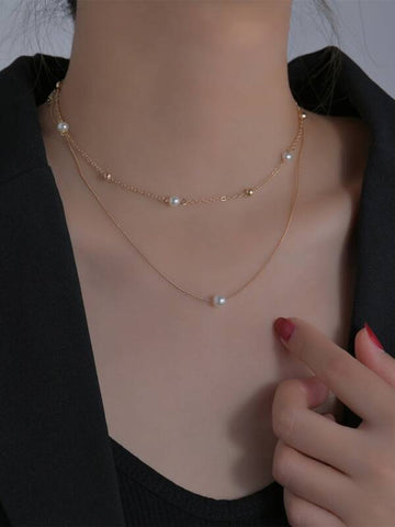 Sparkling Faux Pearl Layered Necklace