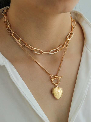 Sparkling 2pcs Heart Charm Necklace