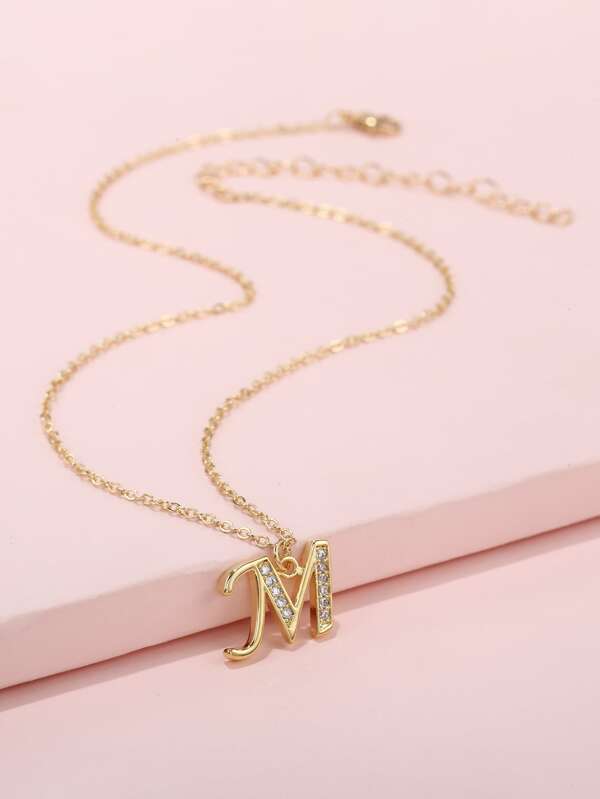 Sparkling Girls Zircon Decor Letter Charm Necklace