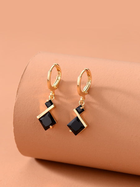 Sparkling Rhinestone Geo Drop Earrings