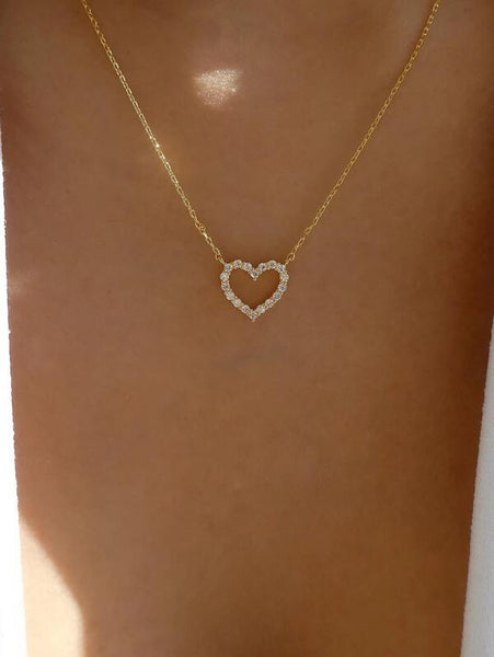 Sparkling Rhinestone Heart Decor Necklace